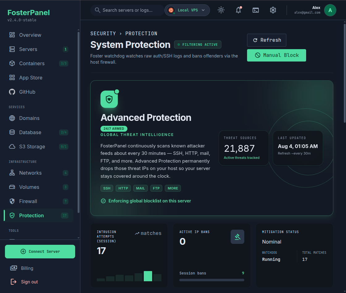 FosterPanel advanced protection (dark mode)